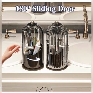 Makeup Brush Holder with Lid, 360 Rotating